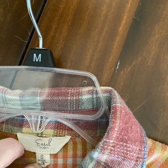 Easel Orange Red and Blue Casual Flannel Shirt with Patchwork Design - Picture 3 of 4